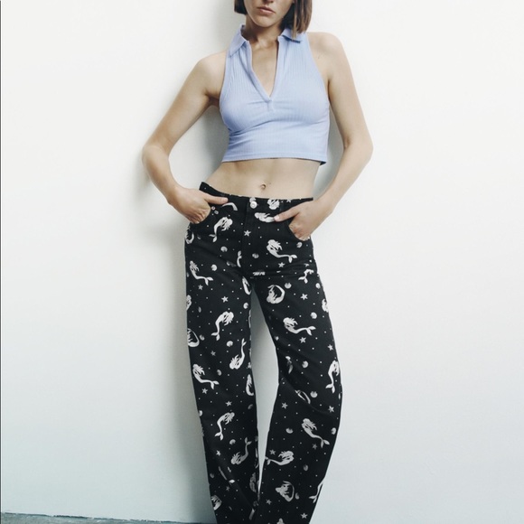 New Zara ZW The Trevor Full Length Jeans Off The Seas Mermaid Straight Leg 6 - Picture 1 of 8